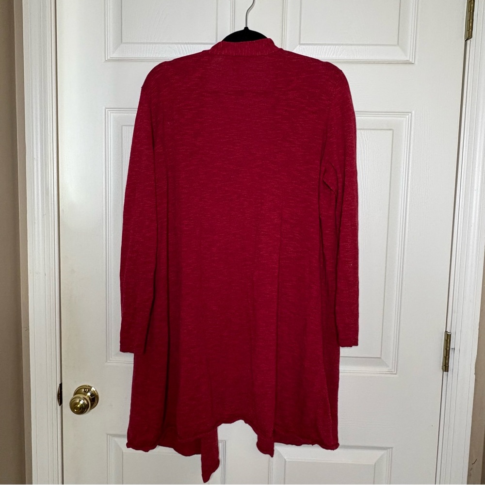 Eileen Fisher Linen Cotton Red Open Cardigan - Size XL Organic Cranberry Red - Picture 2 of 9